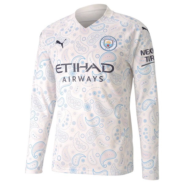 Camiseta Manchester City Replica Tercera Ropa ML 2020/21 Blanco